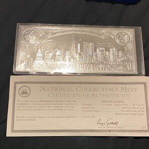 $20 September 11th Silver Certificate .999silver